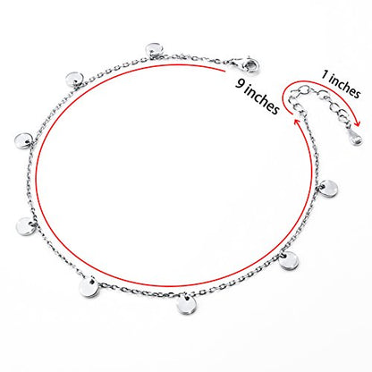 Anklet for Women S925 Sterling Silver Beach Foot Adjustable Ankle Bracelet - style: Wafer 9+1 inches