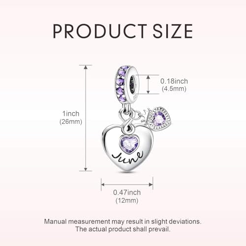 BLUELUNE Birthstone Charms, 925 Sterling Silver Dangle Charm with 5A Cubic Zirconia for Bracelets or Necklaces, Birthday, Mother's Day Present for Women - color: June