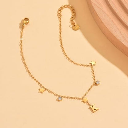 Initial Anklet for Women, 18K Gold Plated Waterproof Ankle Bracelet, Star CZ Letter A-Z Personalized Beach Foot Jewelry - color: B