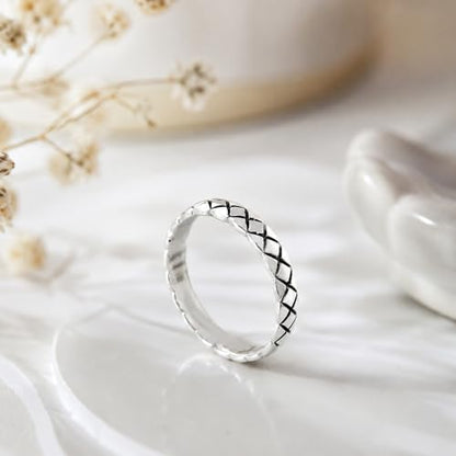 AeraVida Oxidized .925 Sterling Silver Diamond Cut Textured Band Ring 7-9 | Unique Textured Design, Durable, Timeless Style for Men and Women - size: 8
