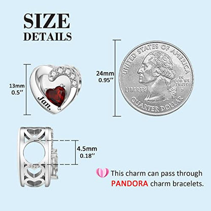 SEVENWELL Jan-Dec Birthstone Charms for Pandora Bracelets, Heart Charm | Fits Most European Charm Bracelets, Sparkling Heart CZ, Birth Flower Engraved, Gift Ready, Nickel-Free - color: January Birthstone Charm
