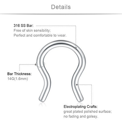 SCERRING 316L Surgical Steel U-Shaped Nose Ring Septum Piercing Hanger Retainer 16g,14g,12g - style: 12PCS - 14G Style 2#