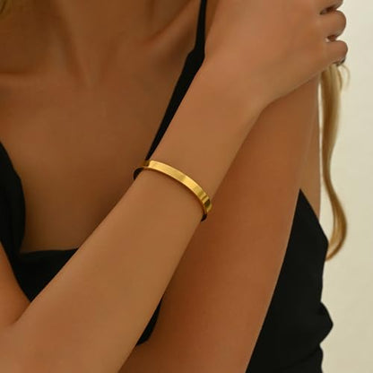 Gold Bangle for Women 18K Gold Plated Bamboo Heart Star Labyrinth Bangle Bracelets Dainty Stainless Steel Jewelry Gifts - color: Bangle-GD
