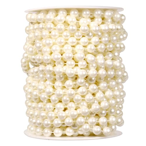 47FT Pearl Beads Garland 8mm Pearl Beads String Roll Bulk for DIY Craft | 15.7Yards Faux Pearl String Roll Spool for Wedding Party Christmas Tree Decoration - color: Ivory Color, size: 8MM