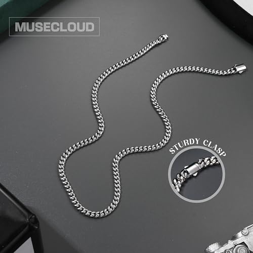 Gold Cuban Link Chain for Men Mens Stainless Steel Miami Curb Chains Necklace 5/8/10/12/14mm Thick Real Gold/Silver/Black Plated Diamond Cut Non-Tarnish Jewelry Trendy Gifts 16-30 Inch with Gift Box - color: 5mm Width - Stainless Steel, size: 22 in (56 cm