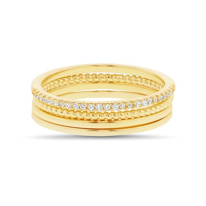 Waterproof Stacking Ring Set 14K Yellow Gold Plated Brass Cubic Zirconia Band Rings for Women Four Piece