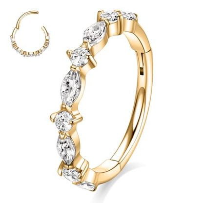FUNLMO 316L Surgical Steel Nose Ring Septum Ring Cube Zircon Cartilage Earring Conch Tragus Helix Rook Daith Piercing Jewelry - style: 16G 8mm, Gold,horse eyes round CZ