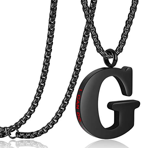 Initial 26 Letter A to Z Pendant Necklace for Teen Women Men 24" Chain | Large Alphabet Letter Personalized Charm Pendant,Engraving Red 'I CAN DO ...' on Back - style: G