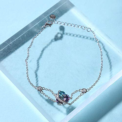 AOBOCO I Love You Jewelry - Sterling Silver Blue Purple Love Heart Bangle Bracelet Embellished with Crystals from Austria, Fine Anniversary Birthday Jewelry Gifts for Women - style: 03 Blue Purple Bracelet