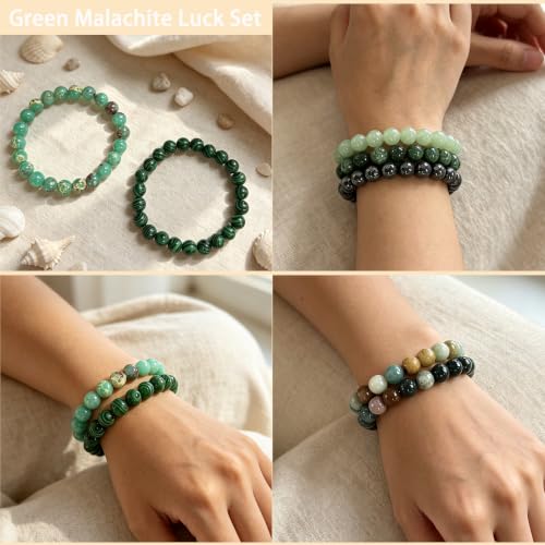 COLOYAN 7 Pcs 8mm Natural Stone Beaded Healing Crystal Bracelets for Women | Durable Handmade Stretch Bracelets, Multiple Styles,Semi-Precious Gemstones Reiki Spiritual Jewelry Gift Meditation Yoga - color: B