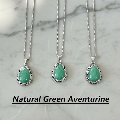 Natural Gemstone Pendant Necklace, Vintage Silver Filigree Boho Protection Unisex Jewelry with Stainless Steel Chain for Women Men