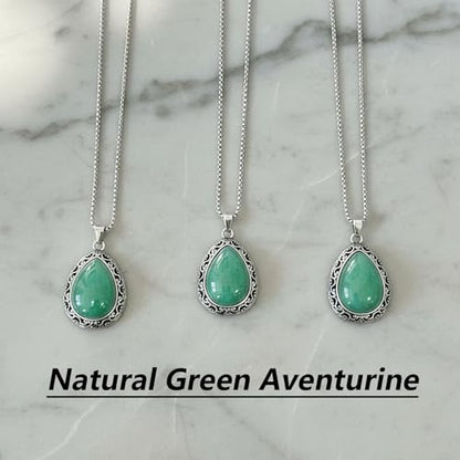 Natural Gemstone Pendant Necklace, Vintage Silver Filigree Boho Protection Unisex Jewelry with Stainless Steel Chain for Women Men