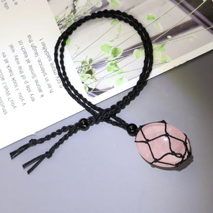 weryerker Natural Gemstone Pendant Necklace Healing Crystal Stone Pendant with Hand-Woven Rope Adjustable for Women Men - color: 1PC Rose Quartz