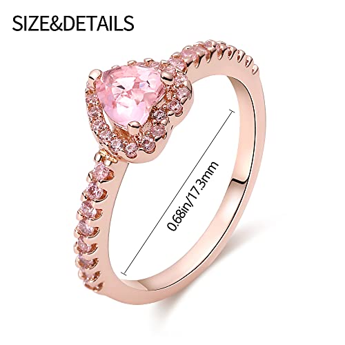 KUNSIR 925 Sterling Silver Rings Classic Cubic Zirconia Eternity Promise Statement Anniversary Wedding Bands Engagement Rings for Women Infinity Forever Love Ring Size 7-9 - style: 1-Pink Stone Ring