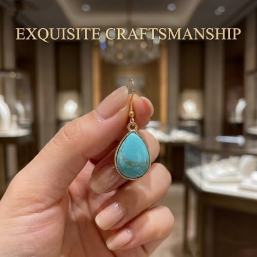 Turquoise Earrings for Women,Small Dangle Earrings,Boho Turquoise Earring with Teardrop Dangle Western Accessories - color: Gold