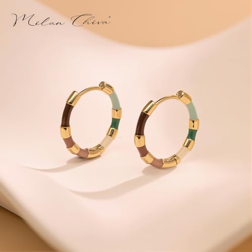 Milan Chiva 14K Gold Plated Small Huggie Dangle Earrings | Lightweight Trendy Heart Dainty Jewelry Hypoallergenic Chunky Gold Hoops Earrings Jewelry Mothers Day Gift for Women - color: E-Multi-Green