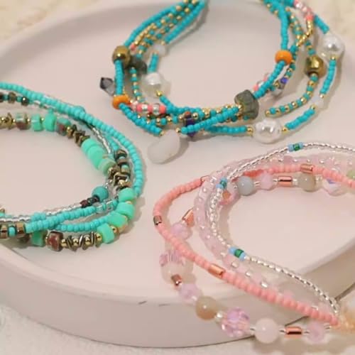 Boho Braided Beaded Ankle Bracelets Handmade Adjustable Beach Wrap Bracelet Draw String Anklets Bracelets Gifts for Women - color: Turquoise A