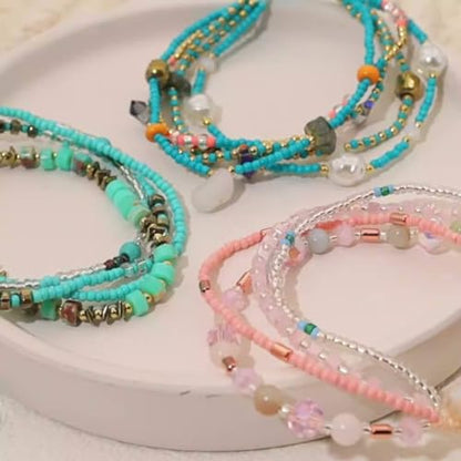 Boho Braided Beaded Ankle Bracelets Handmade Adjustable Beach Wrap Bracelet Draw String Anklets Bracelets Gifts for Women - color: Turquoise A