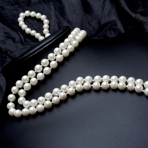 Long Pearl Necklace for Women 59" Faux White Pearls Necklaces Black Bow Pearl Beads Necklace 1920s Statement Bride Wedding Jewelry Gifts - color: White Pearl Necklace