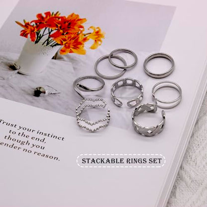 17PCS Silver Knuckle Rings for Women Stainless Steel Rings Set Midi Stackable Rings Simple Smooth Finger Rings Silver Adjustable Rings Jewelry Gift - color: 17pcs/B