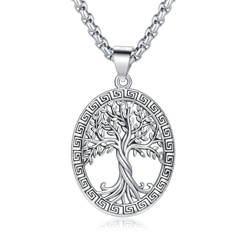 S925 Sterling Silver Tree of Life Necklace For Men Women Abalone/Turquoise/Vintage Retro Oxidation/ Famtima Hand/Round/Square/Teardrop/Rectangle/Oval Family Tree Pendant Necklaces Jewelry Gifts For Valentine's Day Christmas Mother's Day - style: Oval Tree