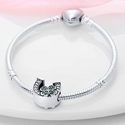 Pandach Animal Charm Bead fits Charms Bracelets for Woman-925 Sterling Silver Dangle Pendant Bead,Jewelry Beads Gifts for Women Bracelet&Necklace - style: Four leaf clover skewer U shaped Charms