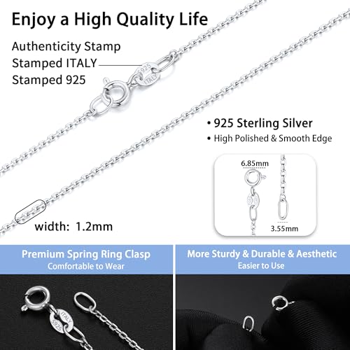 Jewlpire 18k Gold Plated 925 Sterling Silver Chain Necklace for Women, 1.2mm Cable Chain Necklace Super Sturdy & Shiny Women's Chains Necklaces 14/16/17/18/20/22/24 Inches - color: 925 Sterling Silver, size: 20 Inch