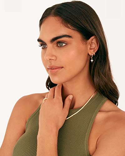 PAVOI 14K Gold Plated S925 Sterling Silver Post Lightweight Drop Dangle Huggie Hoop Earrings for Women | Star, Lock, Pearl, Cross, Lightening, Coin | Dainty Earrings - style: North Star