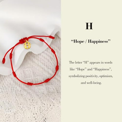 Red String Bracelet with Initial Letter and 7 Protective Knots – Adjustable Kabbalah Bracelet for Women & Men, Personalized Good Luck Charm for Positive Energy - color: H