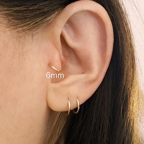 Small Gold Hoop Earrings, Lightweight 14K Gold Plated Huggie Hoop Earrings for Cartilage Helix Tragus, Hypoallergenic Earrings for Women Men, Tiny Thin Hoops Surgical Steel Endless Hoops Earrings 6-10 mm - color: 6mm Hoop Gold-18g
