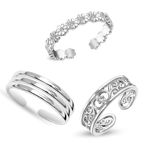 LeCalla 925 Sterling Silver Minimalist Toe Rings Set Simple Open Adjustable Toe-Rings for Women - color: 05. Trio (3 PCS)