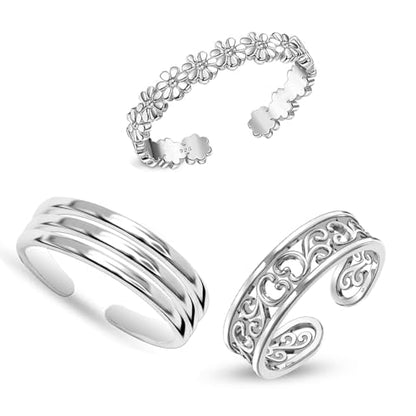 LeCalla 925 Sterling Silver Minimalist Toe Rings Set Simple Open Adjustable Toe-Rings for Women - color: 05. Trio (3 PCS)