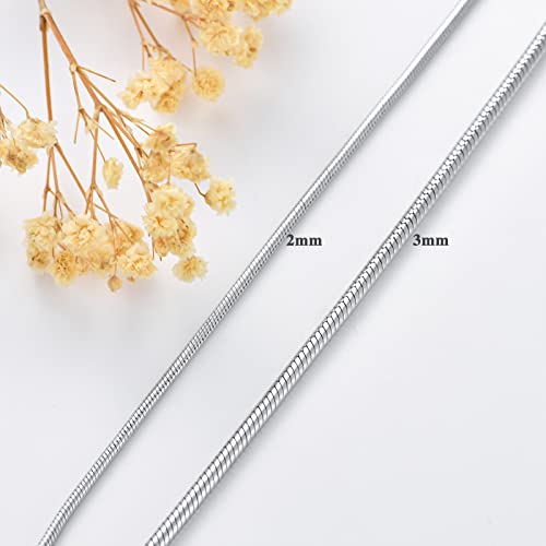 KXJ Solid 925 Sterling Silver Italian Snake Chain Bracelet 2mm/3mm Round Snake Bracelet Anklet for Men Women Charm Bracelet Jewelry Gifts for Dad Boyfriend Birthday Valentines Day Anniversary Graduation, 6.5/7/8/9 inch,Made in Italy - size: 6.5 Inches