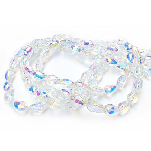 8x12mm Teardrop Glass Beads for Jewelry Making, Vertical Hole Faceted Crystal Prism Beads for Pendants Bracelet Necklace Earring, Clear White AB 100pcs - color: Clear White AB
