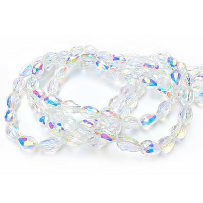 8x12mm Teardrop Glass Beads for Jewelry Making, Vertical Hole Faceted Crystal Prism Beads for Pendants Bracelet Necklace Earring, Clear White AB 100pcs - color: Clear White AB