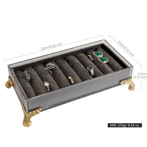 velvet slots Ring holder for jewelry organizer, Earring ring display stand for selling, felt ring jewelry holder tray showcase【Velvet slots Ring Holder-Grey】 - color: Grey