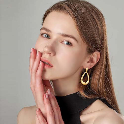 Chunky Gold Earrings For Women Trendy Statement Gold Plated Flower Shell Knot Dangle Earrings Lightweight Hypoallergenic Fashion Jewelry Set - color: gold-A