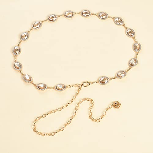 ILuvatar Green Glass Diamond Chain Belt - Metal Women's Western Style Dress Belt - color: F008-cp