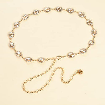 ILuvatar Green Glass Diamond Chain Belt - Metal Women's Western Style Dress Belt - color: F008-cp
