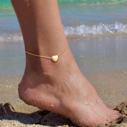 ChainsHouse Ankle Bracelets for Women, Stainless Steel Beaded Chain Ankle Bracelet, Womens Heart Anklets for Summer Beach Jewelry Gifts - color: P:heart-gold