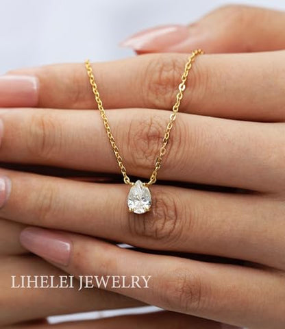 Diamond Pendant Necklaces for Women, Dainty 18k Gold/White Gold Plated Necklace, Gold/Silver Simple Choker Necklaces for Women, Trendy Jewelry Gifts - color: Teardrop -Gold