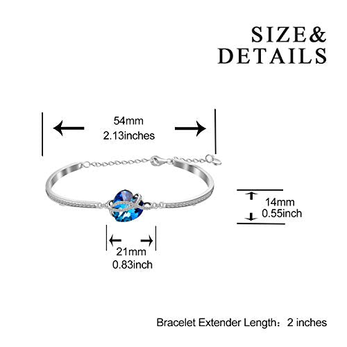 AOBOCO I Love You Jewelry - Sterling Silver Blue Purple Love Heart Bangle Bracelet Embellished with Crystals from Austria, Fine Anniversary Birthday Jewelry Gifts for Women - style: 03 Infinity Blue Bracelet