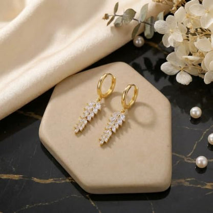 Sonateomber Christmas Tree Dangle Small Gold Hoop Earrings for Women, Cute Sparkly CZ Rhinestone Maple Clover Leaf Drop Earings Thanksgiving Holiday Accessories Fashion Jewelry Gift - color: Leaf Marquise
