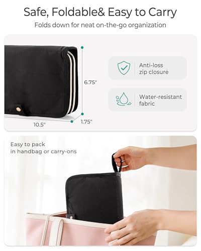 Marscamd Travel Jewelry Case Organizer, Foldable Jewelry Bag, Black | with Zipper Jewelry Bag for Earrings, Rings, Necklaces, Bracelets, Brooches - color: Black