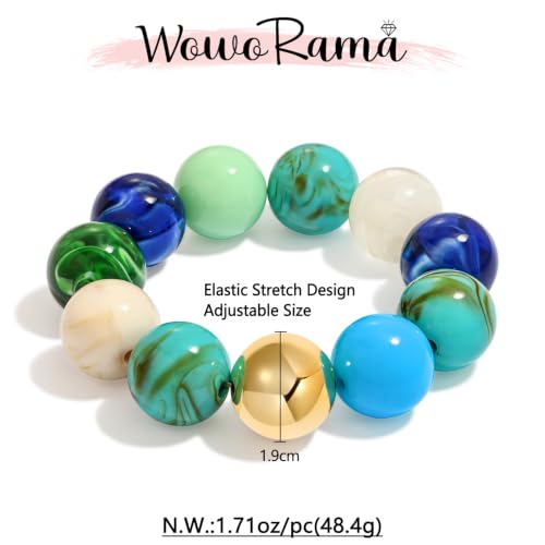 WOWORAMA Chunky Beaded Bracelets for Women Colorful Large Square Beads Bracelet Boho Acrylic Resin Stretch Bracelets Statement Chunky Bracelet Summer Jewelry - color: Large-blue