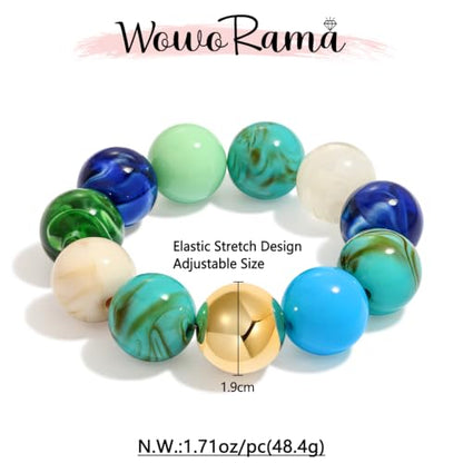 WOWORAMA Chunky Beaded Bracelets for Women Colorful Large Square Beads Bracelet Boho Acrylic Resin Stretch Bracelets Statement Chunky Bracelet Summer Jewelry - color: Large-blue