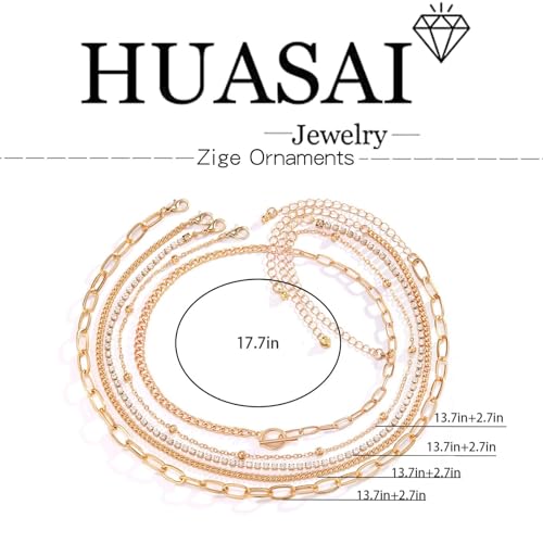 HUASAI Boho Necklaces for Women Dainty Layered Choker Necklace Bohemian Turquoise Necklace Statement Jewelry Western Cowgirl Country Concert Outfits Accessories - color: T Gold Paperclip Chain Necklace