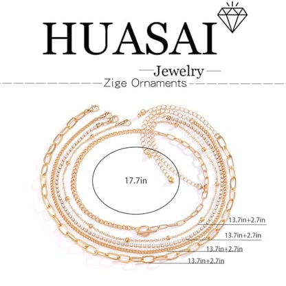 HUASAI Boho Necklaces for Women Dainty Layered Choker Necklace Bohemian Turquoise Necklace Statement Jewelry Western Cowgirl Country Concert Outfits Accessories - color: T Gold Paperclip Chain Necklace
