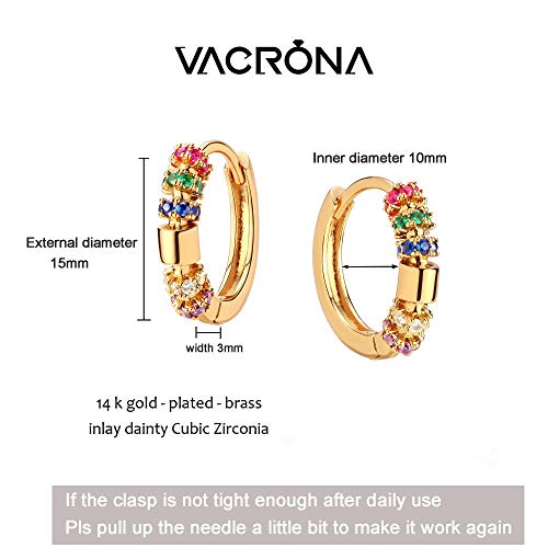 Cubic Zirconia Huggie Earrings 14k Gold Plated Tiny Earrings Small Huggie Hoop Earrings Simple Lightweight Hoops Gift for Women - color: CZ Rainbow Hoop