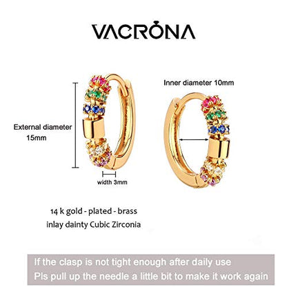 Cubic Zirconia Huggie Earrings 14k Gold Plated Tiny Earrings Small Huggie Hoop Earrings Simple Lightweight Hoops Gift for Women - color: CZ Rainbow Hoop